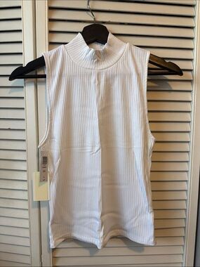 Aritzia White Ribbed Sleeveless Mock Neck Tank